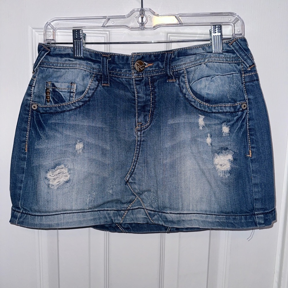Maurices Distressed Denim Mini Skirt - Blue